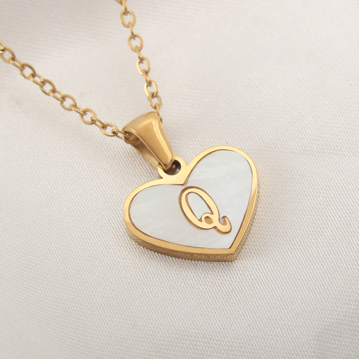Initial Heart Necklace — White Shell Letter Pendant A to Z