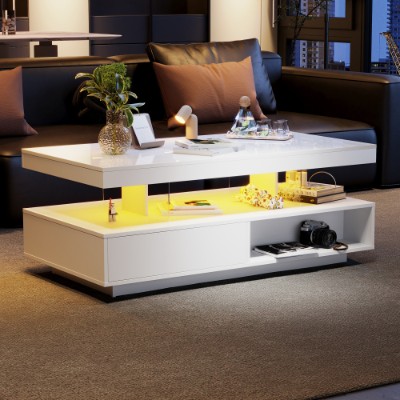 LED Coffee Table With 2 Drawer Storage