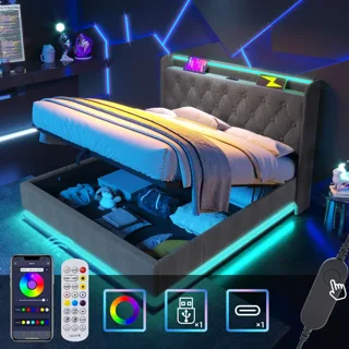 4ft6 Ottoman Bed with LED Lights & USB Charging