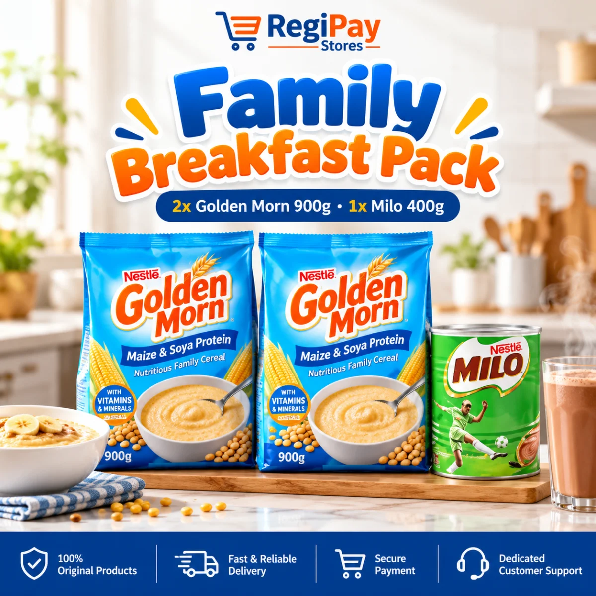 Nigerian Breakfast Bundle — Golden Morn x2 and Milo