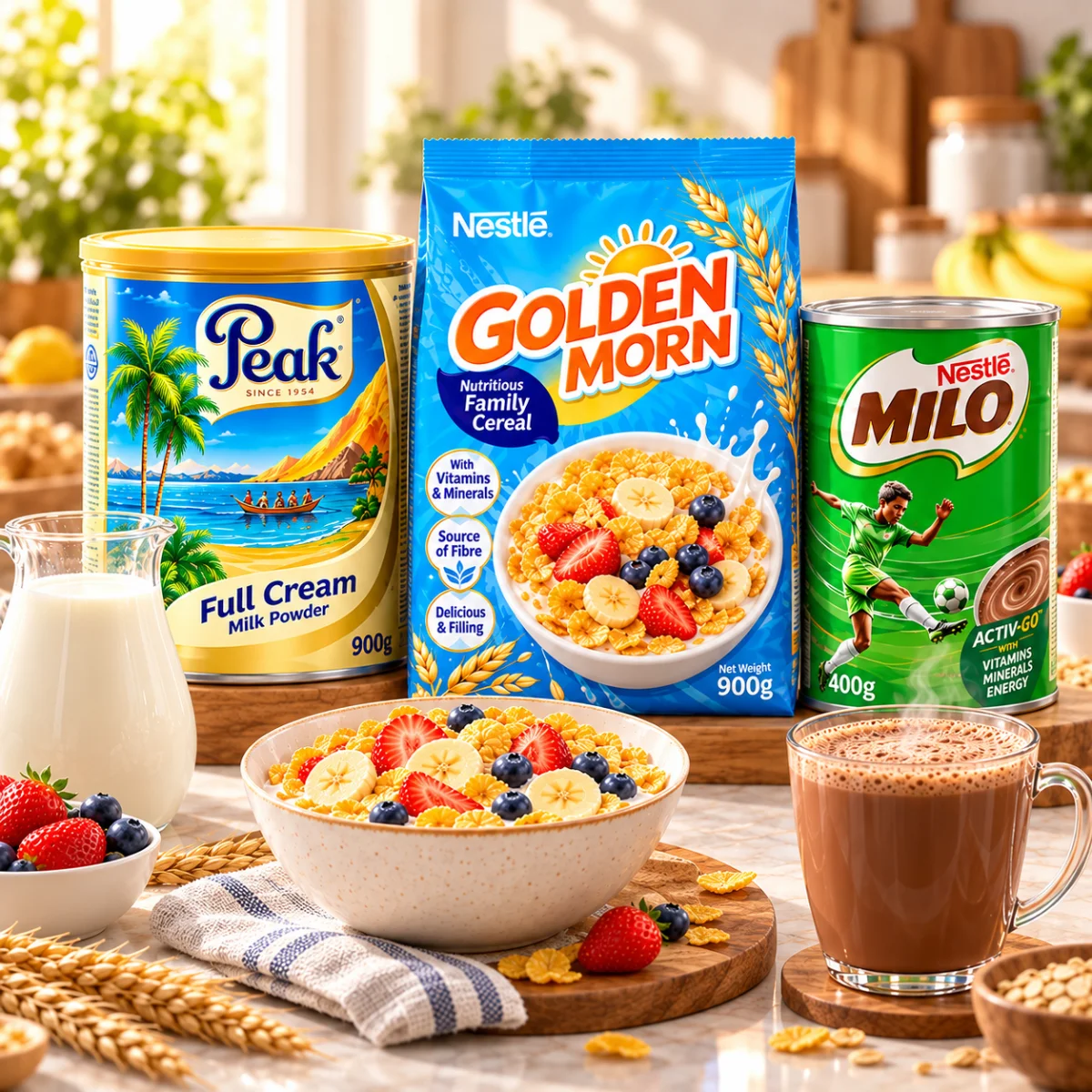 Nigerian Breakfast Starter — Golden Morn, Peak Milk & Milo
