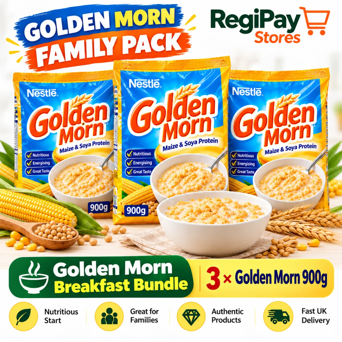 Golden Morn Triple Pack — Nestlé Breakfast Cereal 900g x3